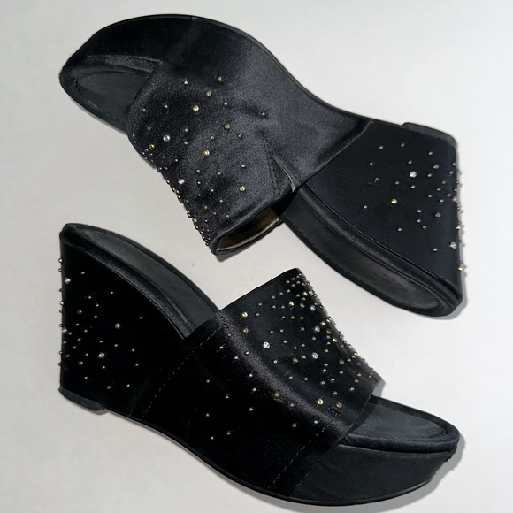 VTG Y2K Nine West platforms satin sparkly embellished black slip on wedges 6 - Picture 12 of 12